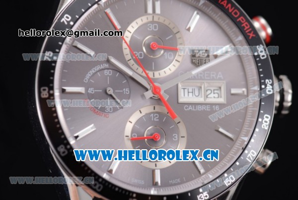Tag Heuer Carrera Calibre 16 Day Date Swiss Valjoux 7750 Automatic Steel Case with Grey Dial Black Rubber Strap and Stick Markers (V6F) - Click Image to Close